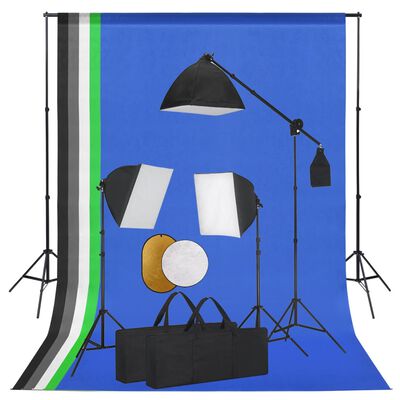 vidaXL fotostudiesæt med lamper, baggrund og reflektor