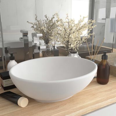 vidaXL luksuriøs håndvask 40x33 cm keramisk oval mat hvid