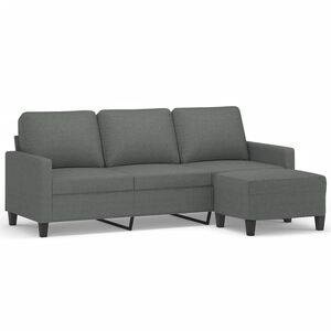 vidaXL 3-personers sofa med fodskammel 180 cm stof M&oslash;rkegr&aring;