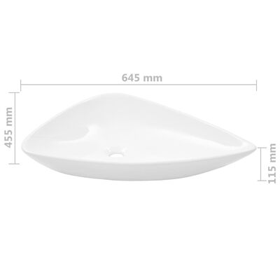 vidaXL håndvask keramik trekantet hvid 645 x 455 x 115 mm