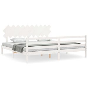 vidaXL sengeramme med sengegavl 200x200 cm massivt tr&aelig; hvid