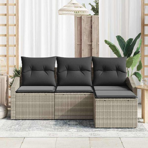 vidaXL Sofa S&aelig;t med pude med opbevaring 4 pcs Lysegr&aring; polyrattan