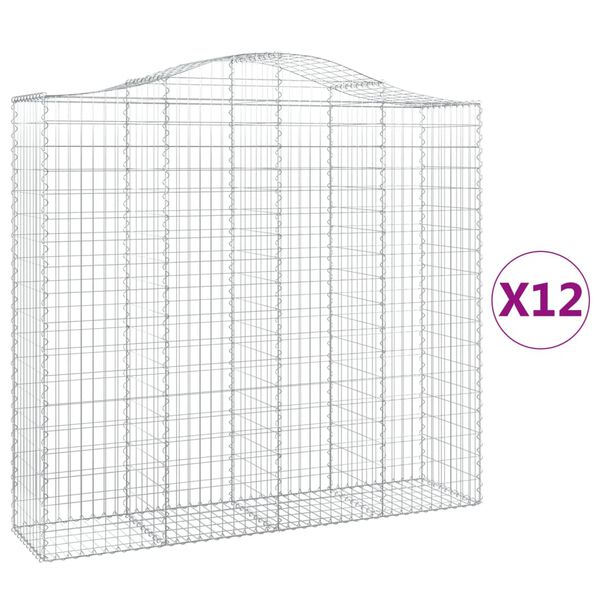 vidaXL buede gabionkurve 12 stk. 200x50x180/200 cm galvaniseret jern