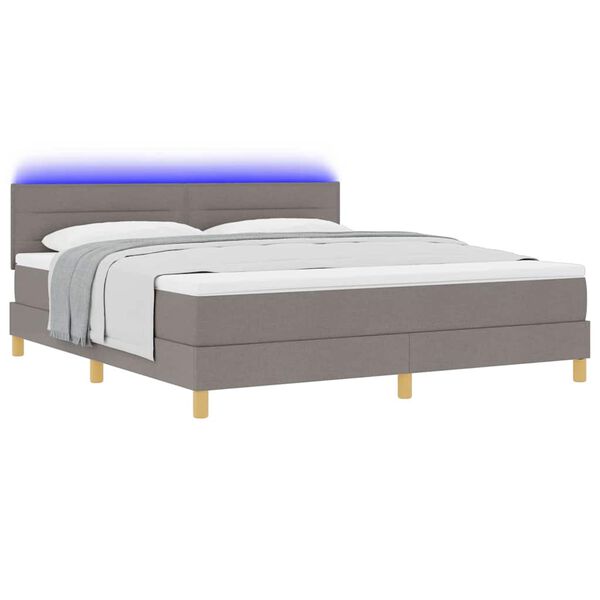 vidaXL LED Box Spring Bed med madras med LED Gr&aring;brun 180 x 200 cm Stof