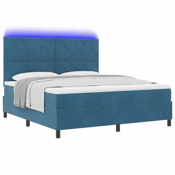 vidaXL LED Box Spring Bed med madras M&oslash;rk bl&aring; 180 x 200 cm Fl&oslash;jl