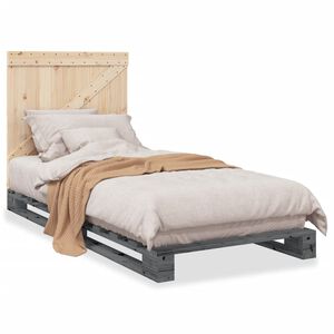 vidaXL sengeramme med sengegavl 90x200 cm massivt fyrretr&aelig; gr&aring;
