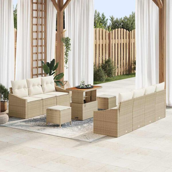 vidaXL Havesofa S&aelig;t med pude 10 pcs Beige polyrattan