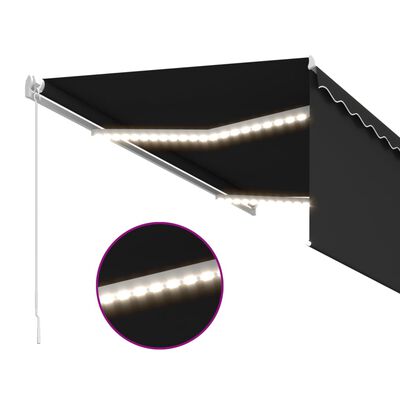 vidaXL markise m. gardin + LED 3x2,5 m manuel betjening antracitgrå