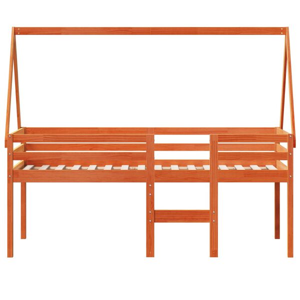 vidaXL højseng med tag 90x200 cm massivt fyrretræ gyldenbrun