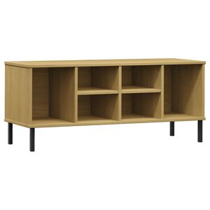 vidaXL skoreol med metalben OSLO 106x35x45 cm massivt tr&aelig; brun