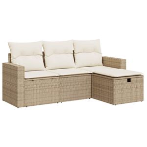 vidaXL sofas&aelig;t til haven 4 dele med hynder polyrattan beige