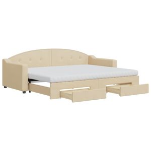 vidaXL daybed med udtr&aelig;k og skuffer 80x200 cm stof cremefarvet
