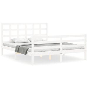 vidaXL sengeramme med sengegavl 160x200 cm massivt tr&aelig; hvid