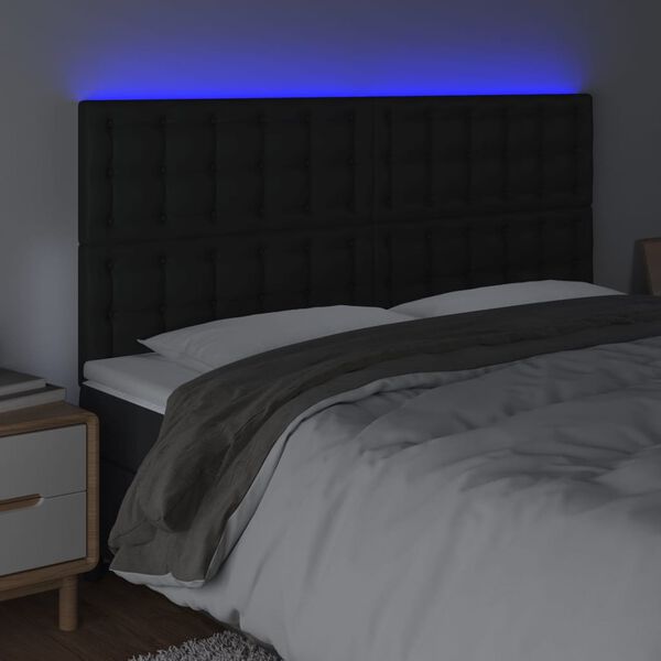 vidaXL sengegavl med LED-lys 180x5x118/128 cm kunstlæder sort