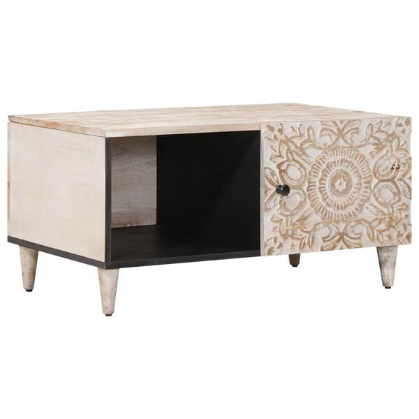 vidaXL Sofabord Hvid 80 x 50 x 40 cm Massivt mangotr&aelig;