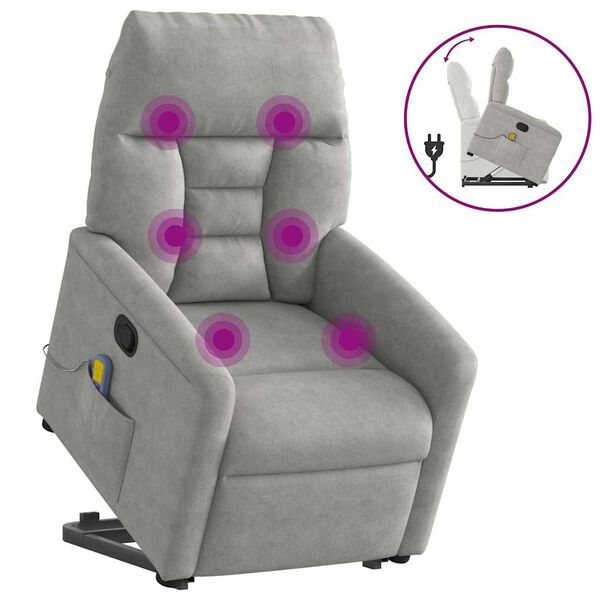 vidaXL massagestol med l&oslash;ftefunktion mikrofiberstof lysegr&aring;