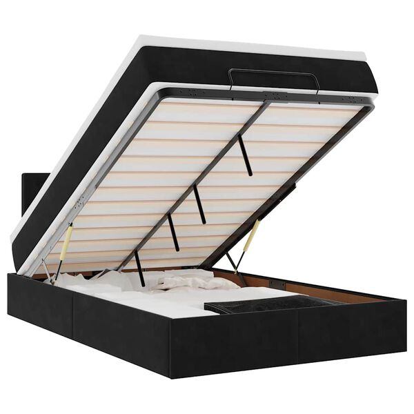 vidaXL ottoman seng med madras & LEDs 120x190cm fl&oslash;jl sort