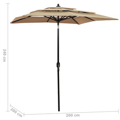 vidaXL parasol med aluminiumsstang i 3 niveauer 2x2 m gråbrun