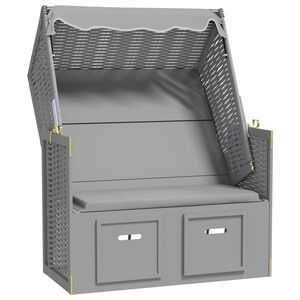 vidaXL strandkurv med baldakin polyrattan og massivt tr&aelig; gr&aring;