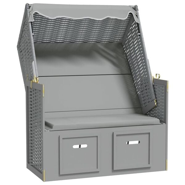 vidaXL strandkurv med baldakin polyrattan og massivt tr&aelig; gr&aring;