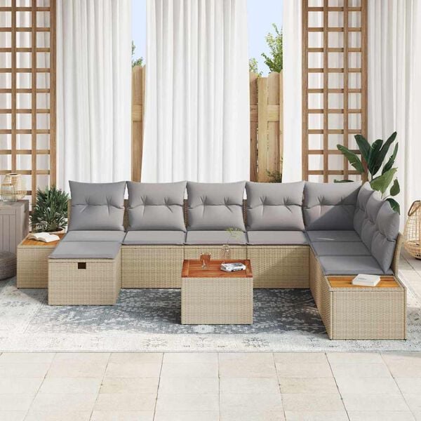 vidaXL Havesofa S&aelig;t med pude 9 pcs Beige Poly rattan