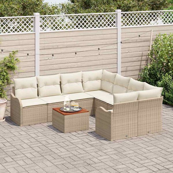 vidaXL Havesofa S&aelig;t med pude 9 pcs Beige polyrattan