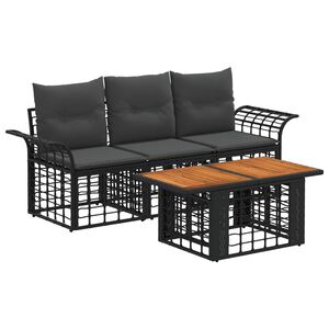vidaXL Havesofa S&aelig;t 4 stk. Sort og M&oslash;rkegr&aring; polyrattan