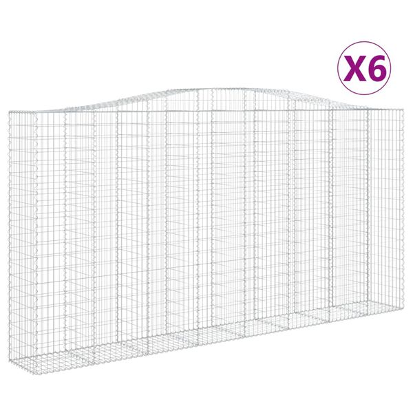 vidaXL buede gabionkurve 6 stk. 400x50x200/220 cm galvaniseret jern