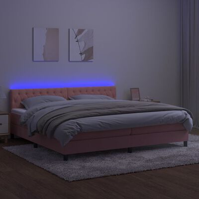 vidaXL kontinentalseng med LED-lys 200x200 cm fløjl lyserød