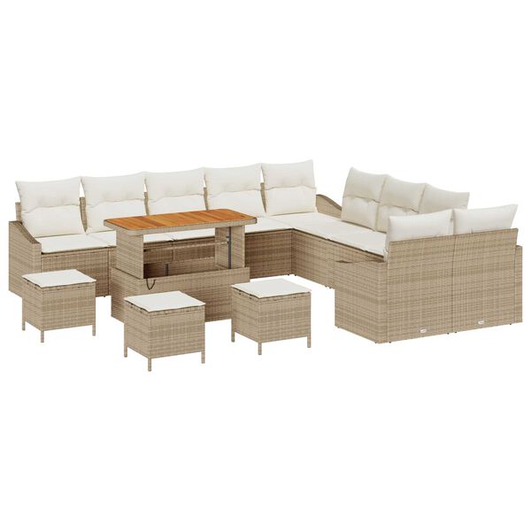 vidaXL Havesofa S&aelig;t med pude 14 pcs Beige polyrattan