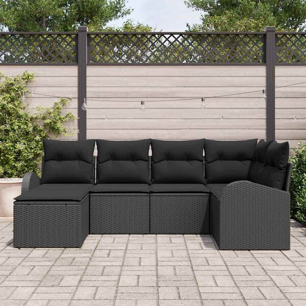 vidaXL Sofa Sæt med pude med opbevaring 6 pcs Sort polyrattan
