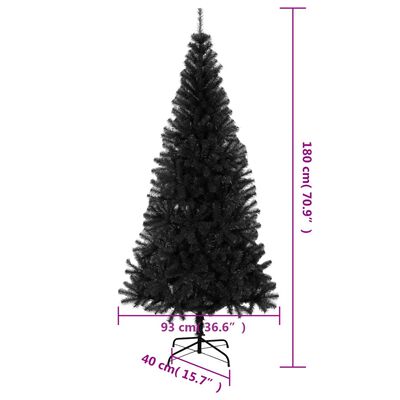 vidaXL kunstigt juletræ med juletræsfod 180 cm PVC sort