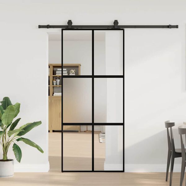 vidaXL skyded&oslash;r med hardwares&aelig;t 90x205 cm h&aelig;rdet glas sort