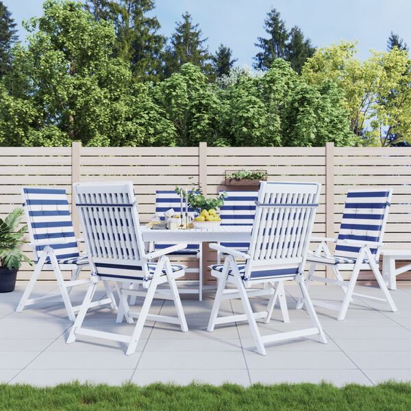 vidaXL stolehynder m. h&oslash;j ryg 6 stk. stof striber bl&aring; og hvid