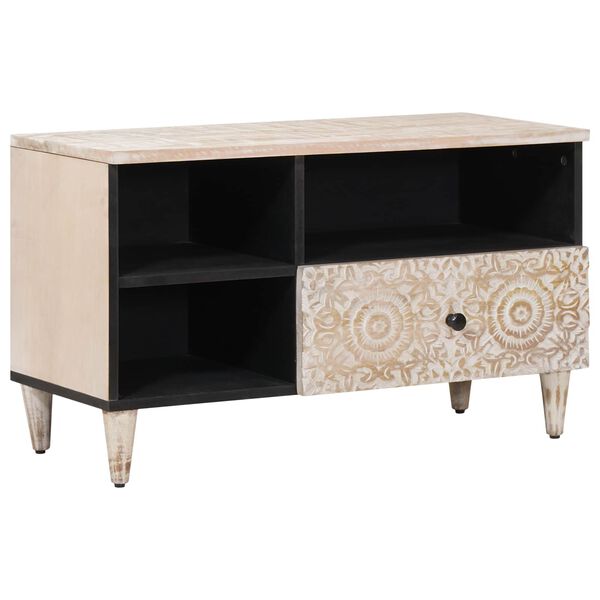 vidaXL TV-skab med skuffe Hvid 80 x 33,5 x 46 cm Massivt mangotr&aelig;