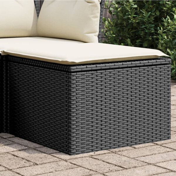vidaXL haveskammel med hynde 55x55x37 cm polyrattan sort