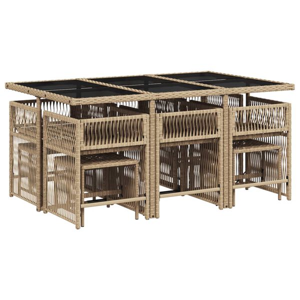 vidaXL spisebordss&aelig;t til haven 11 dele med hynder polyrattan beige