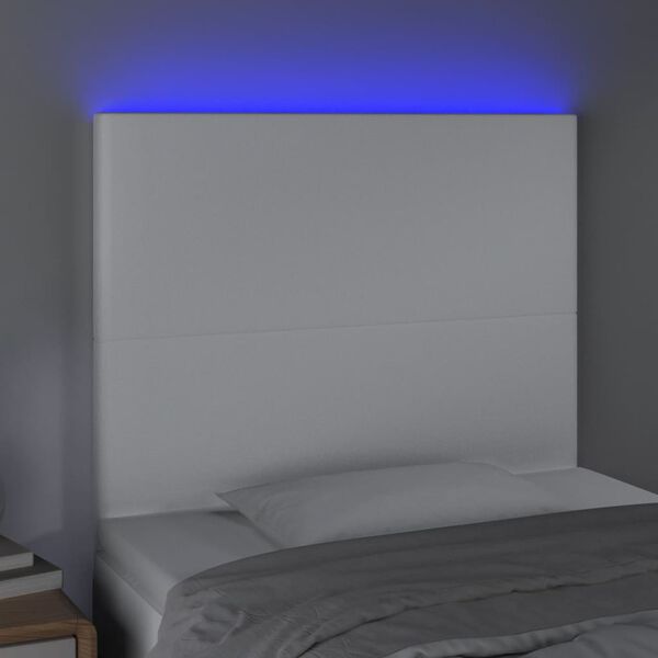 vidaXL sengegavl med LED-lys 100x5x118/128 cm kunstlæder hvid