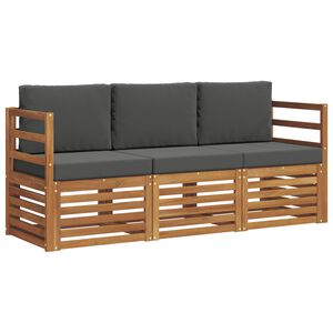vidaXL Sofas&aelig;t med pude 3 pcs Naturlig og Antracit Massivt Akacietr&aelig;