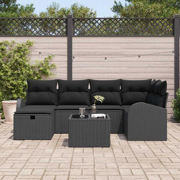 vidaXL Havesofa S&aelig;t med pude 7 pcs Sort 234 x 124 x 85 cm Poly rattan