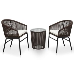 vidaXL bistros&aelig;t 3 dele med hynder PVC-rattan brun