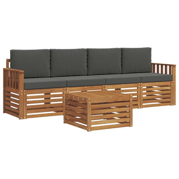 vidaXL Sofas&aelig;t med pude Naturlig og Antracit Massivt Akacietr&aelig;