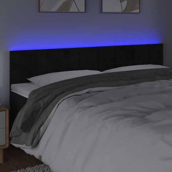 vidaXL sengegavl med LED-lys 180x5x78/88 cm velour sort