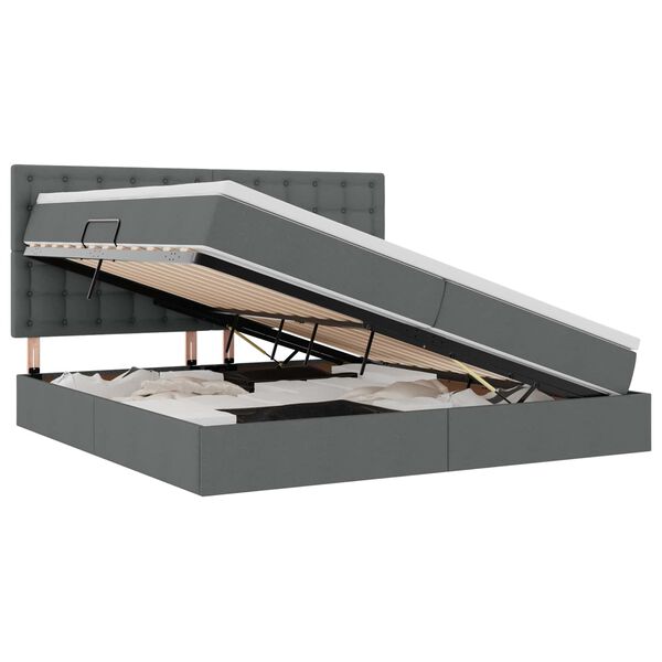 vidaXL Seng med opbevaring og madras M&oslash;rkegr&aring; 200 x 200 cm Polyester