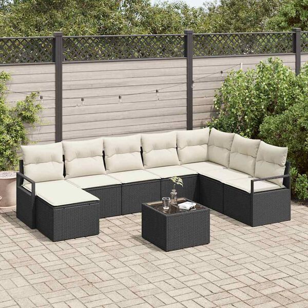 vidaXL Sofa S&aelig;t med pude 9 pcs Sort polyrattan