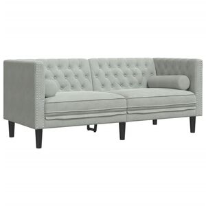 vidaXL 2-personers Chesterfield-sofa med bolsterpuder fl&oslash;jl lysegr&aring;