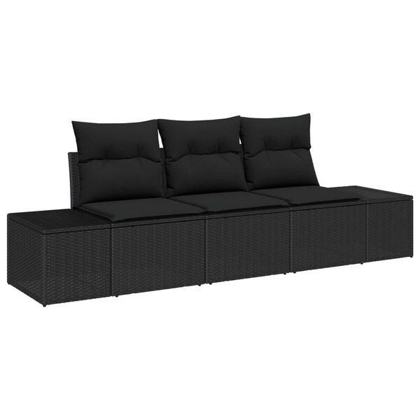 vidaXL Sofa S&aelig;t med pude 3 pcs Sort polyrattan