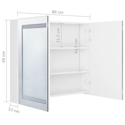 vidaXL badeværelsesskab med spejl + LED-lys 80x12x68 cm skinnende hvid