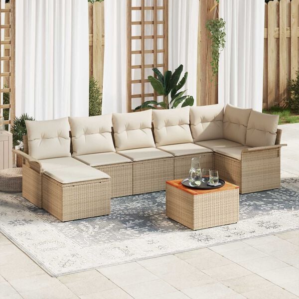 vidaXL Havesofa S&aelig;t med opbevaring 8 pcs Beige og creme polyrattan