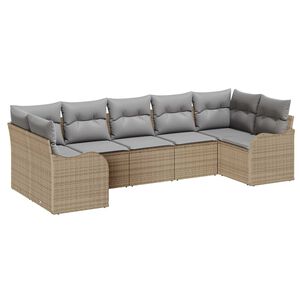 vidaXL Havesofa S&aelig;t med opbevaring 7 pcs beige og lysegr&aring; Poly rattan